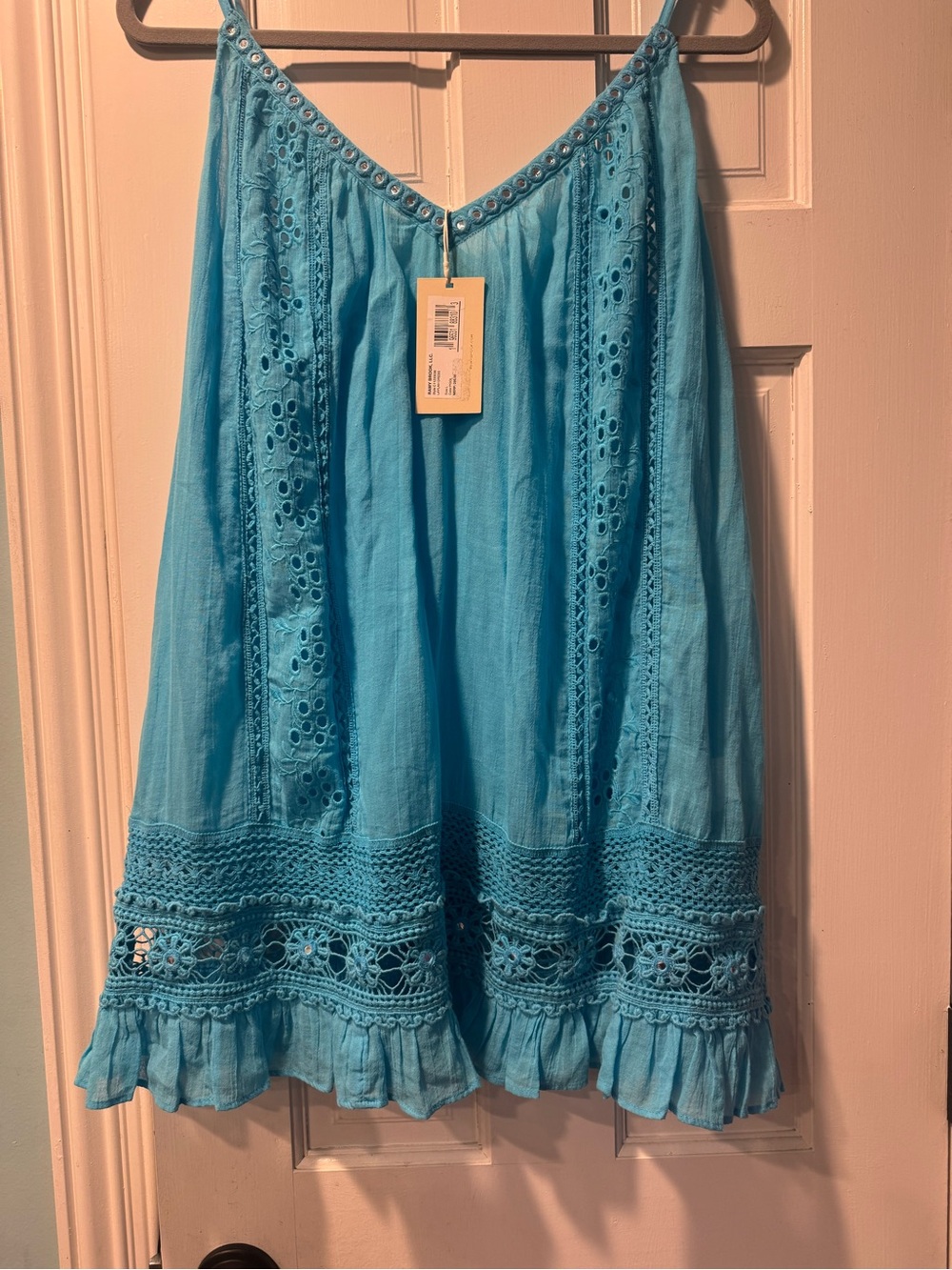 Ramy Brook Women’s Turquoise Eyelet Crochet Hem cover up Laylah dress